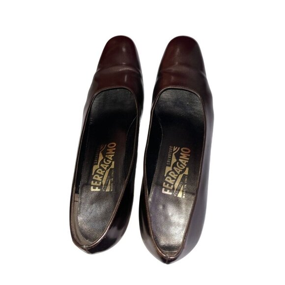 Vintage Salvatore Ferragamo Womens Brown Leather Heels Size 7.5 y2K  With Box - Picture 2 of 7